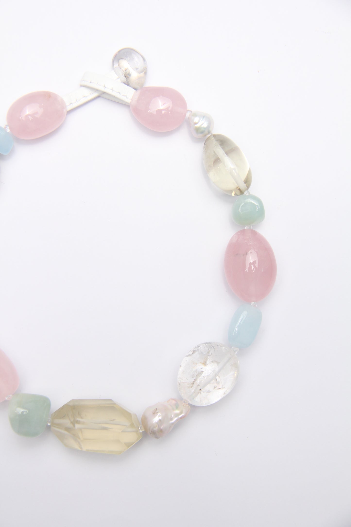 Necklace: citrine, rose quartz, morganite, pearls