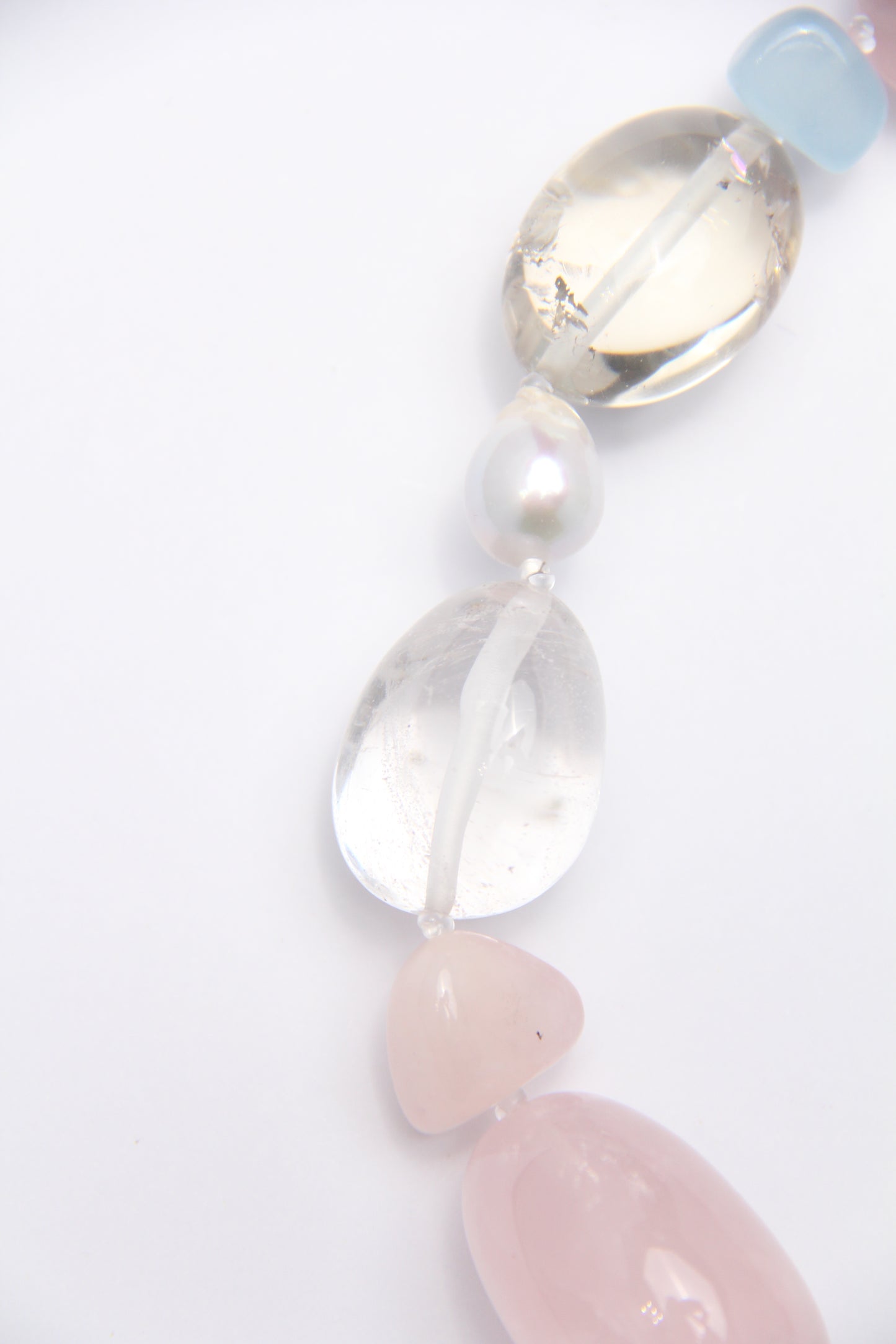 Necklace: citrine, rose quartz, morganite, pearls