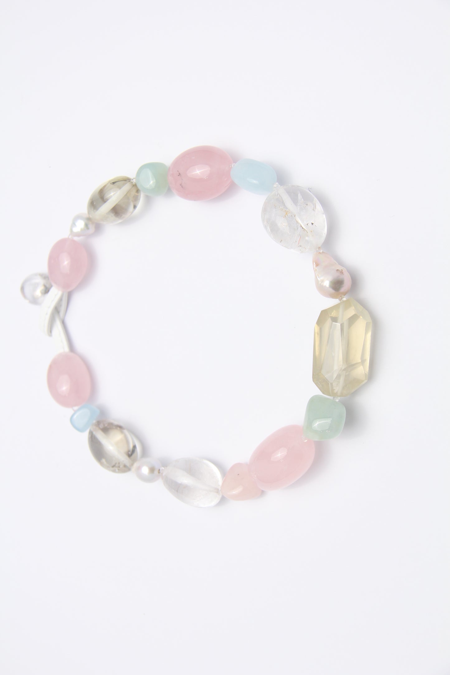 Necklace: citrine, rose quartz, morganite, pearls