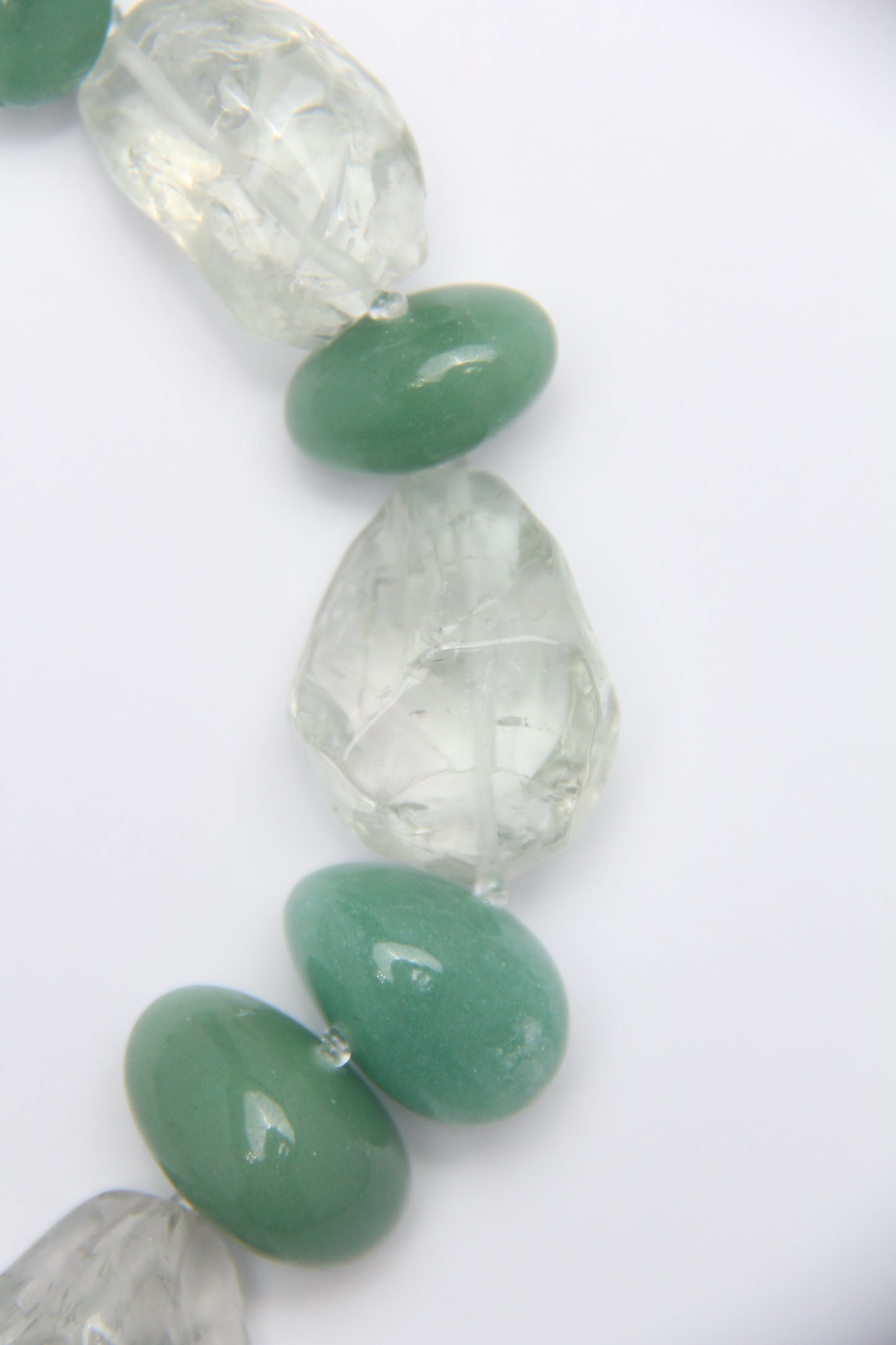 Necklace: prasem quartz, green aventurine