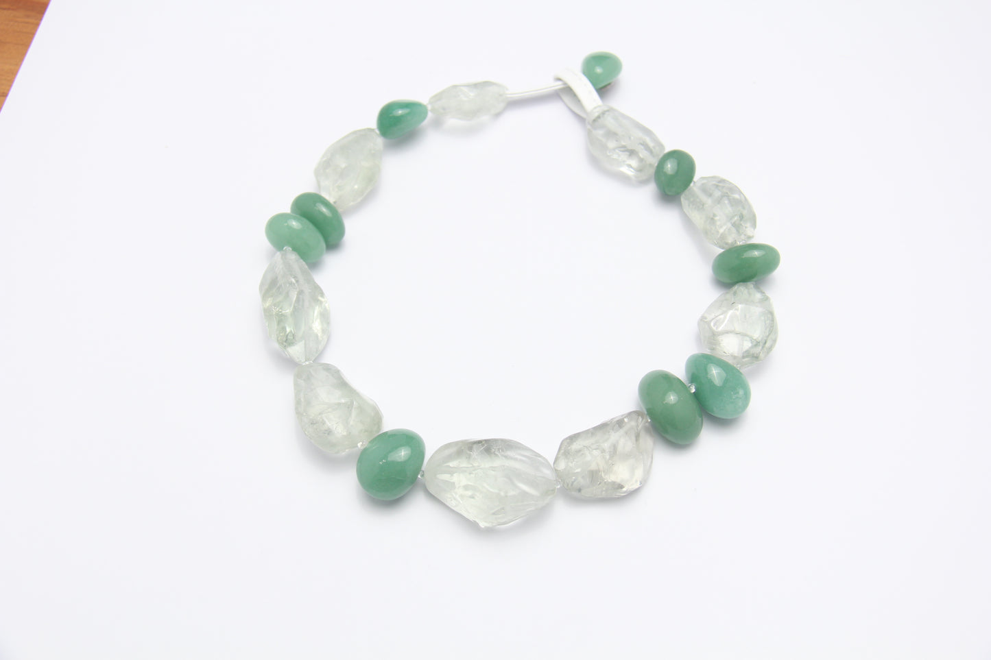 Necklace: prasem quartz, green aventurine