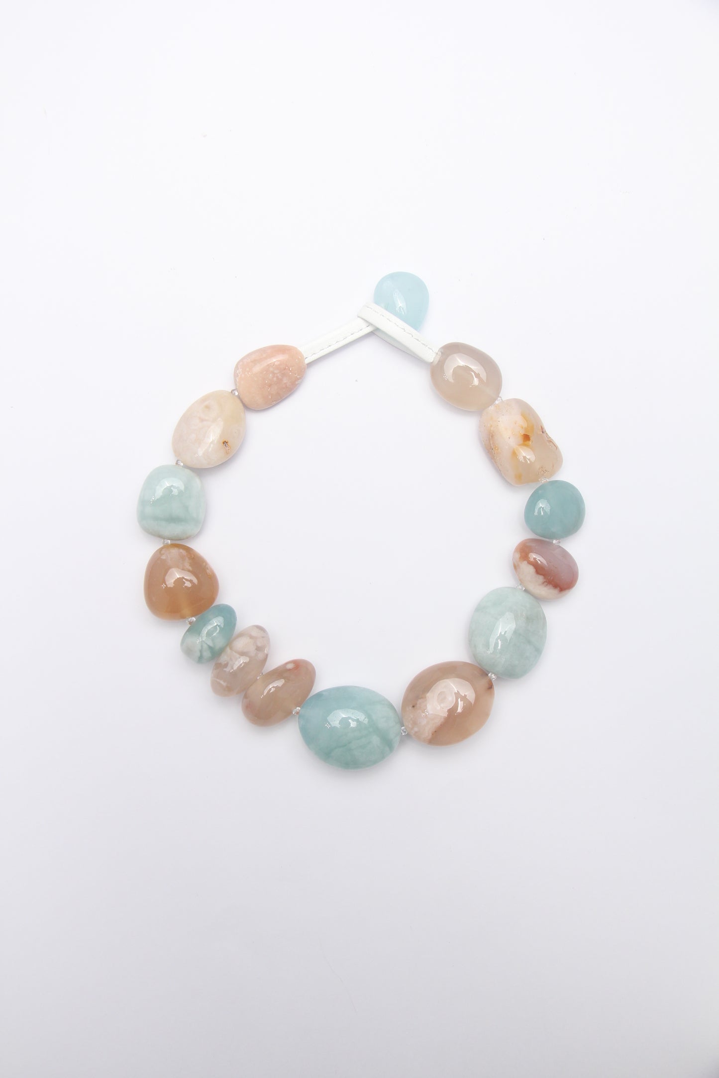 Necklace: aquamarine, rose chalcedony