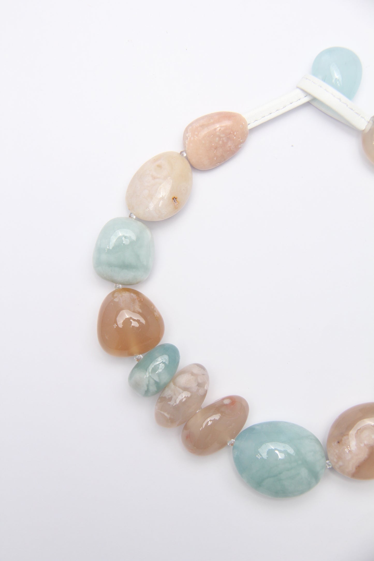 Necklace: aquamarine, rose chalcedony