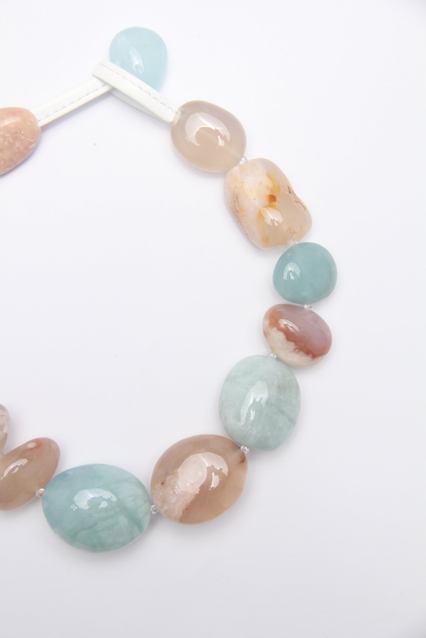 Necklace: aquamarine, rose chalcedony