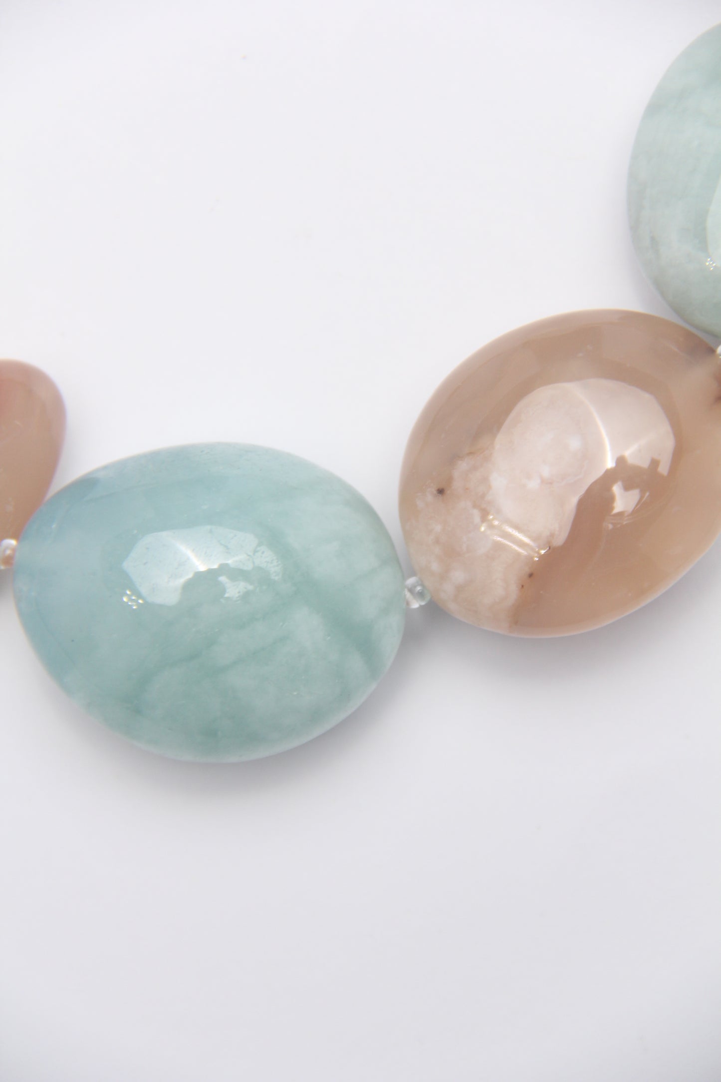 Necklace: aquamarine, rose chalcedony