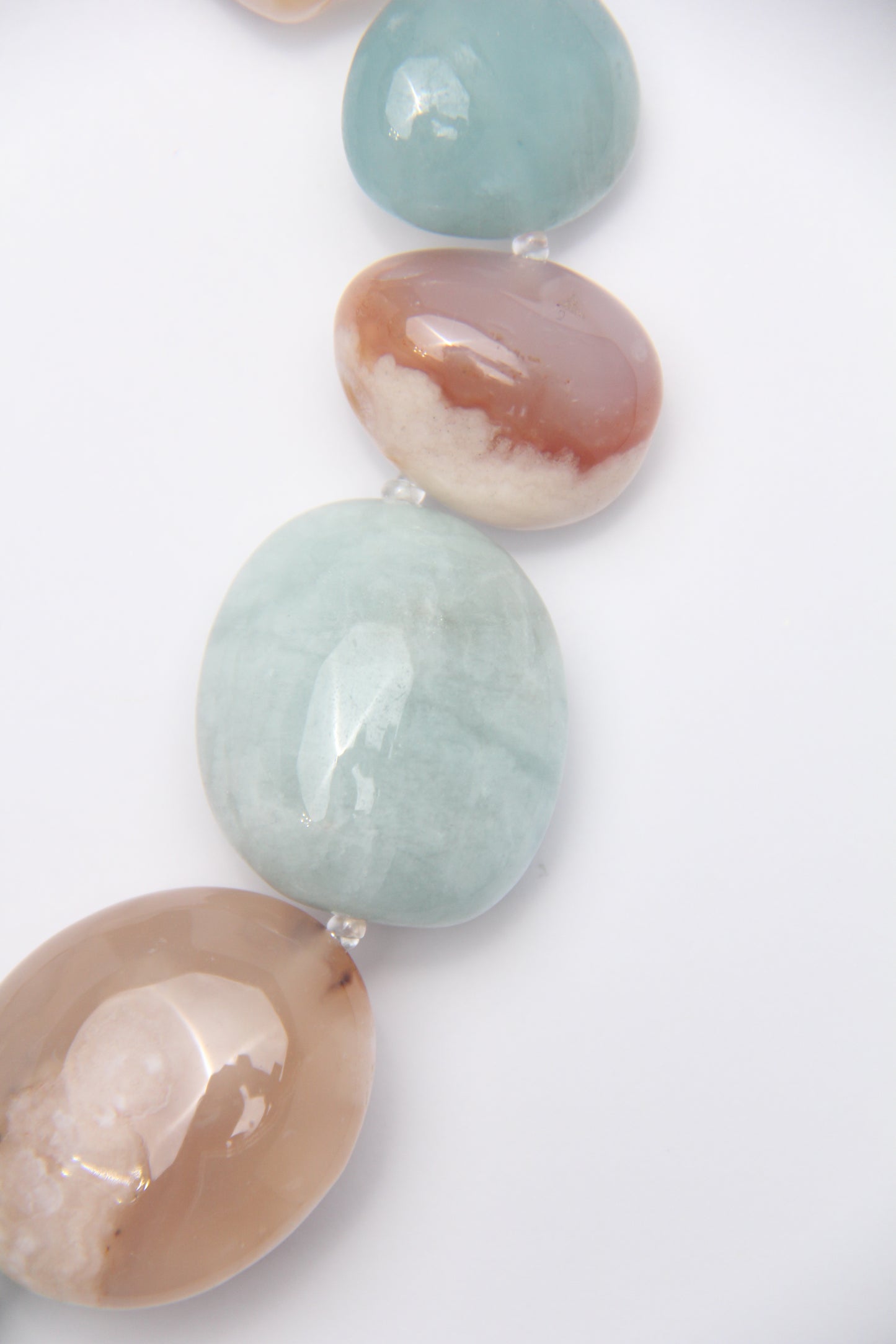 Necklace: aquamarine, rose chalcedony