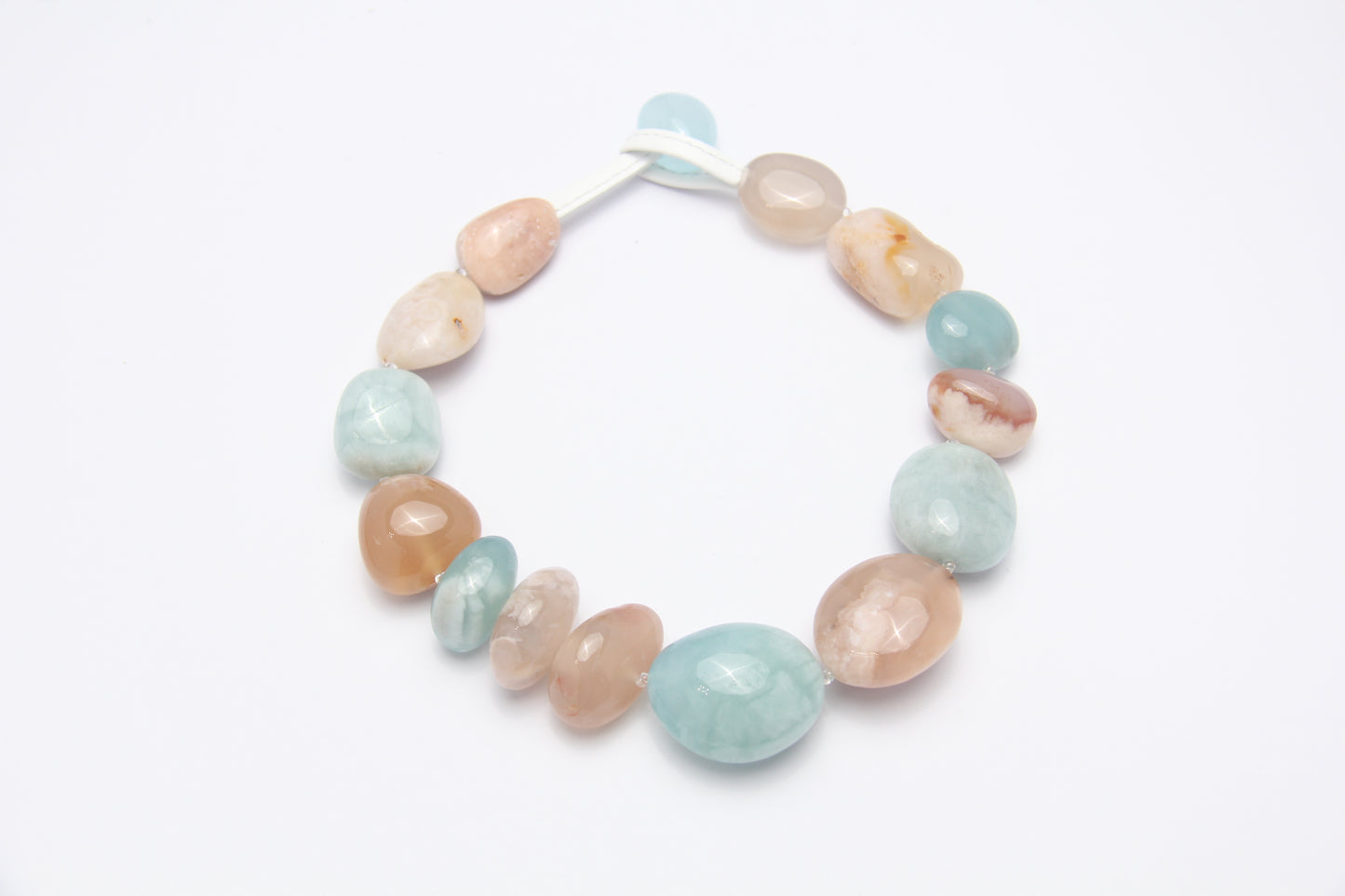 Necklace: aquamarine, rose chalcedony