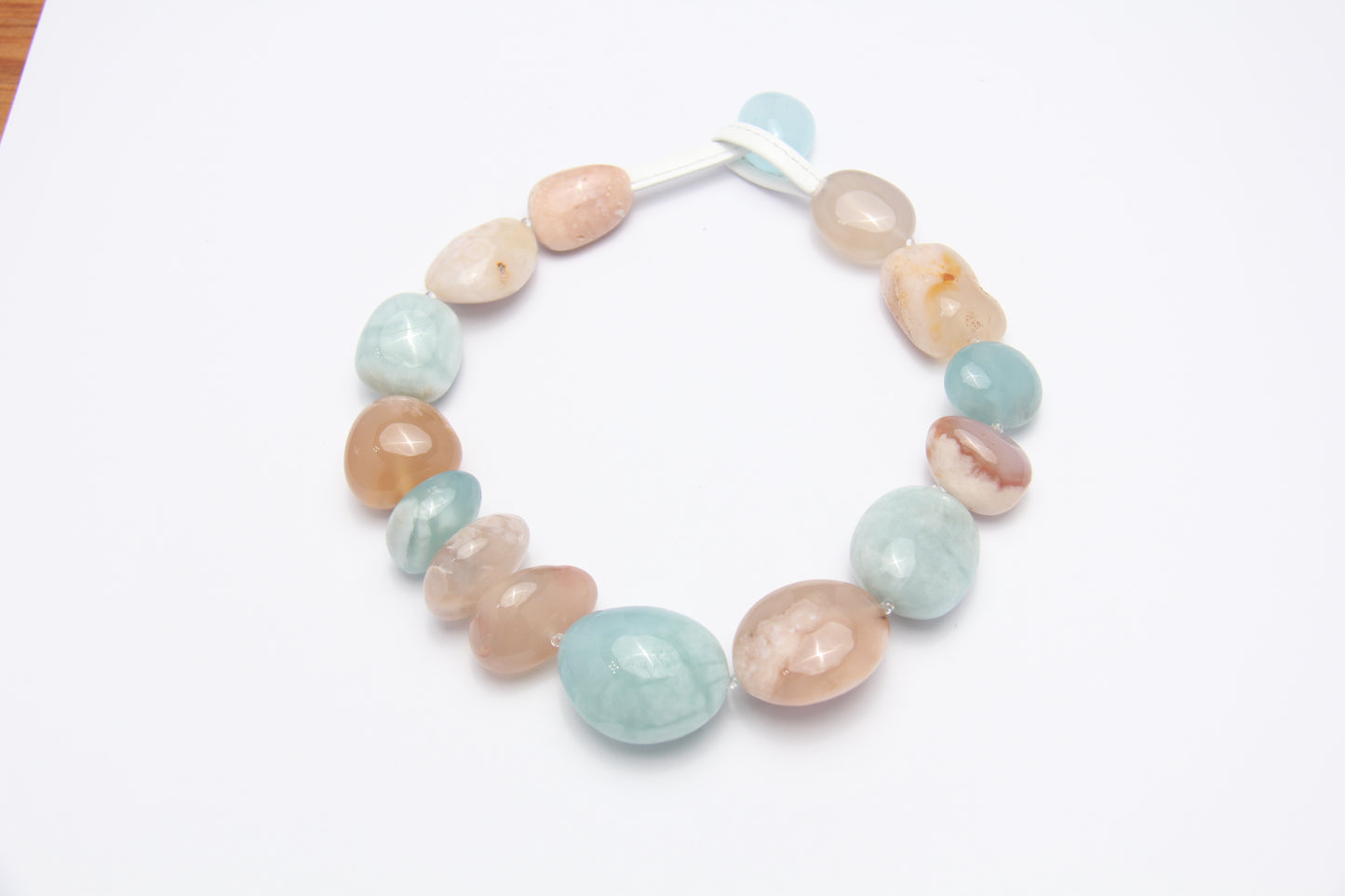 Necklace: aquamarine, rose chalcedony