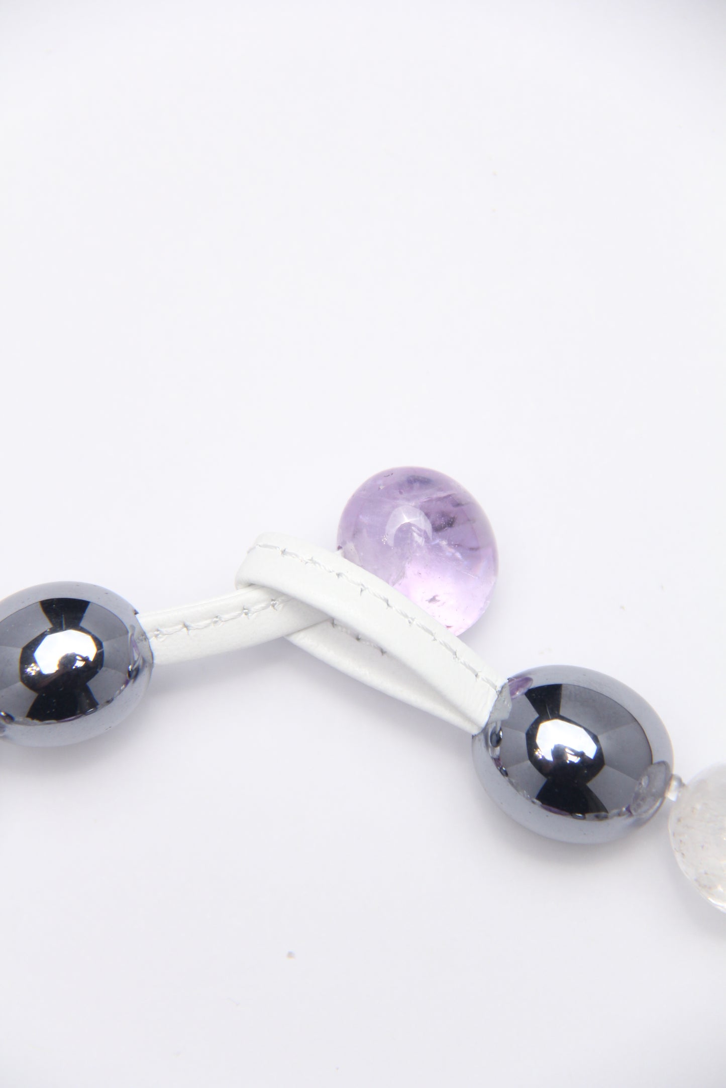 Necklace: amethyst, titanium magnet, herkimer diamond, pearls