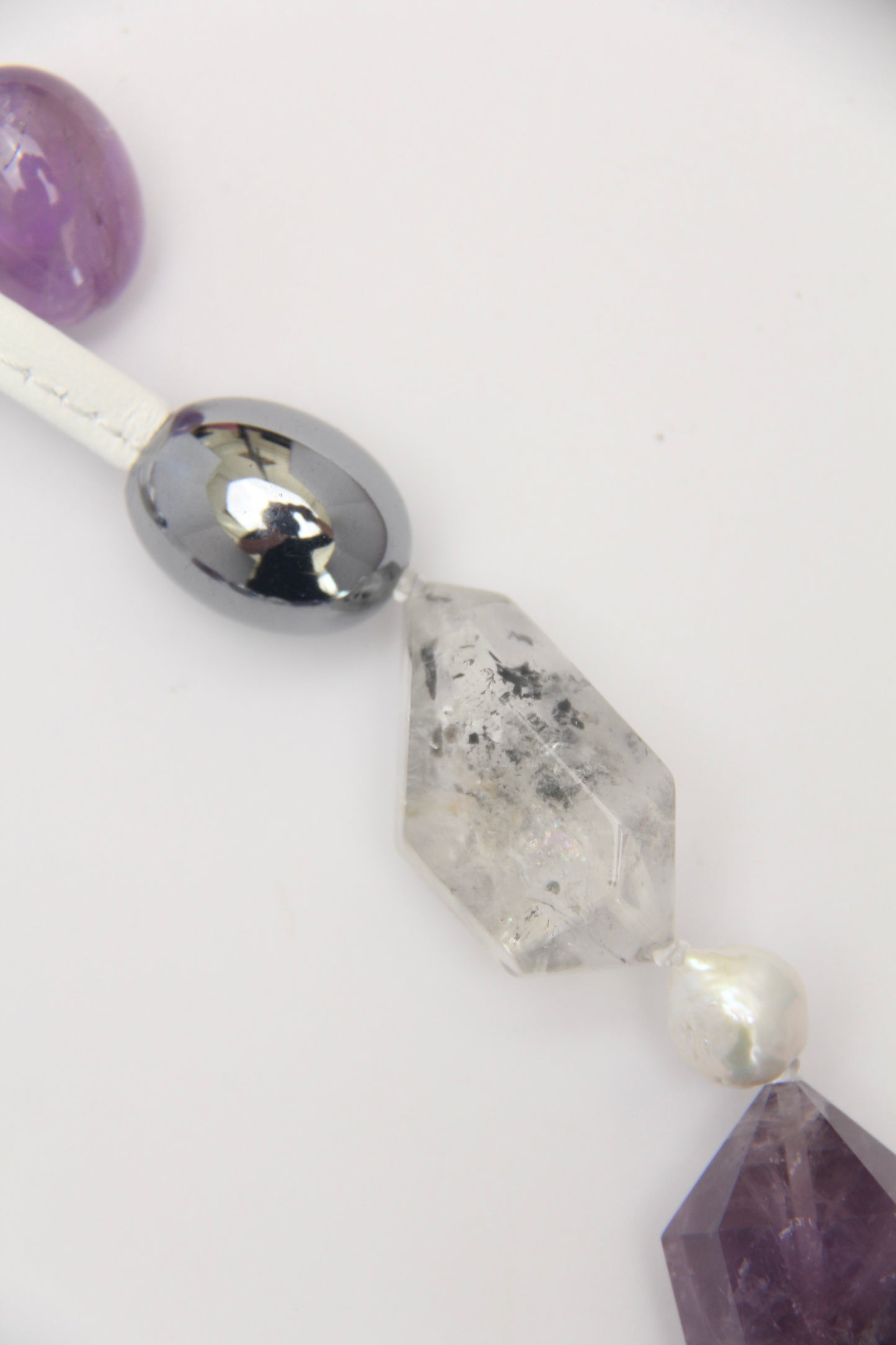 Necklace: amethsyt, titanium magnet, herkimer diamond