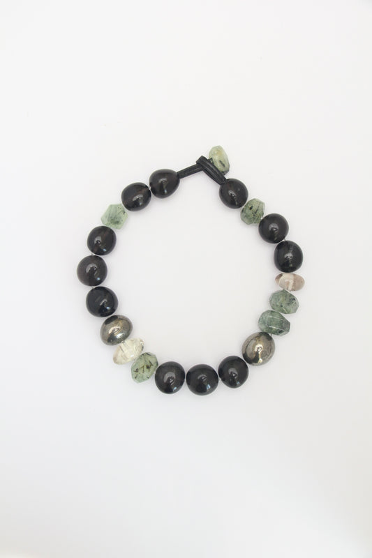 Necklace: citrine, prehnite, obsidian, chalcopyrite