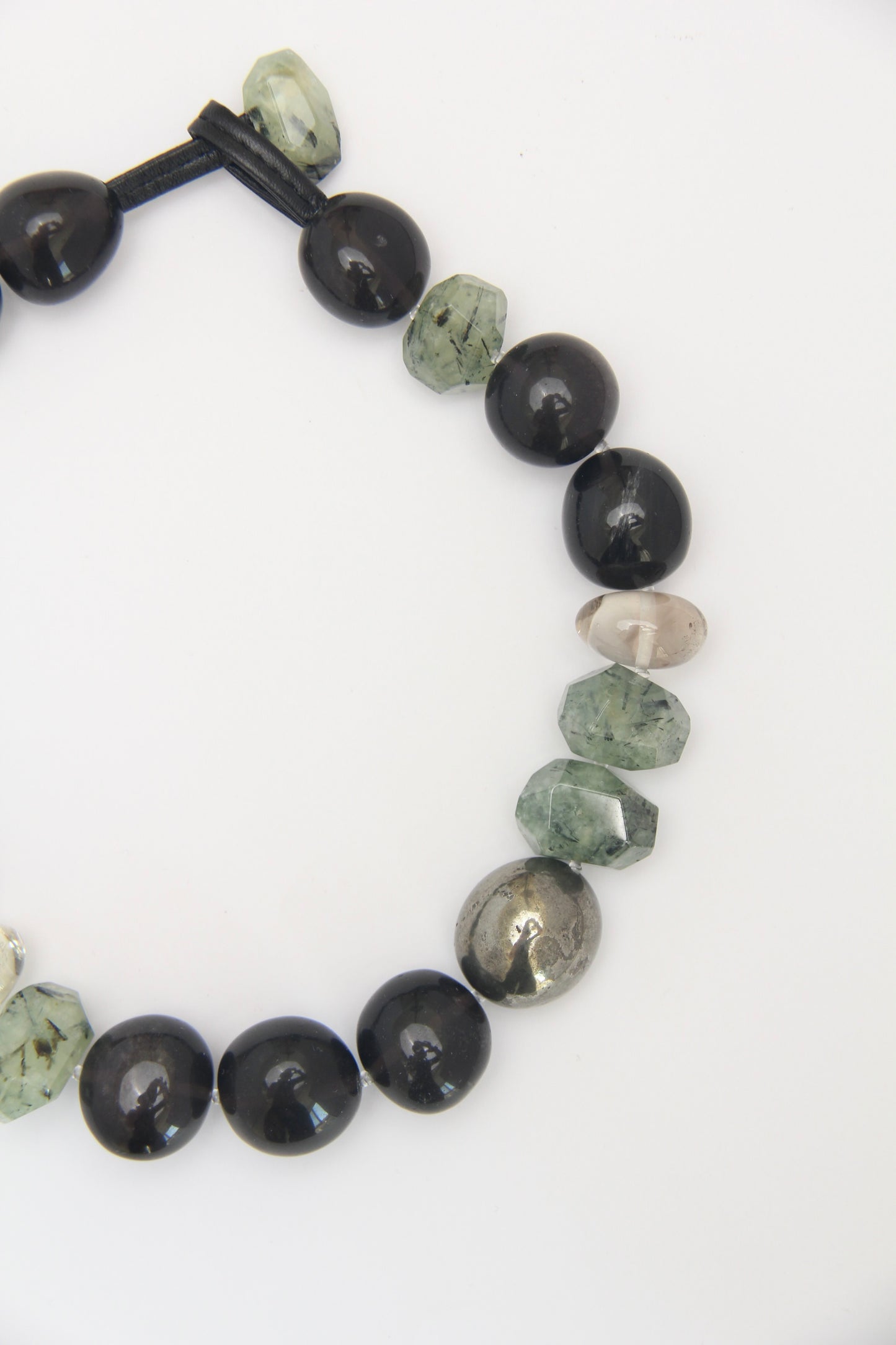 Necklace: citrine, prehnite, obsidian, chalcopyrite