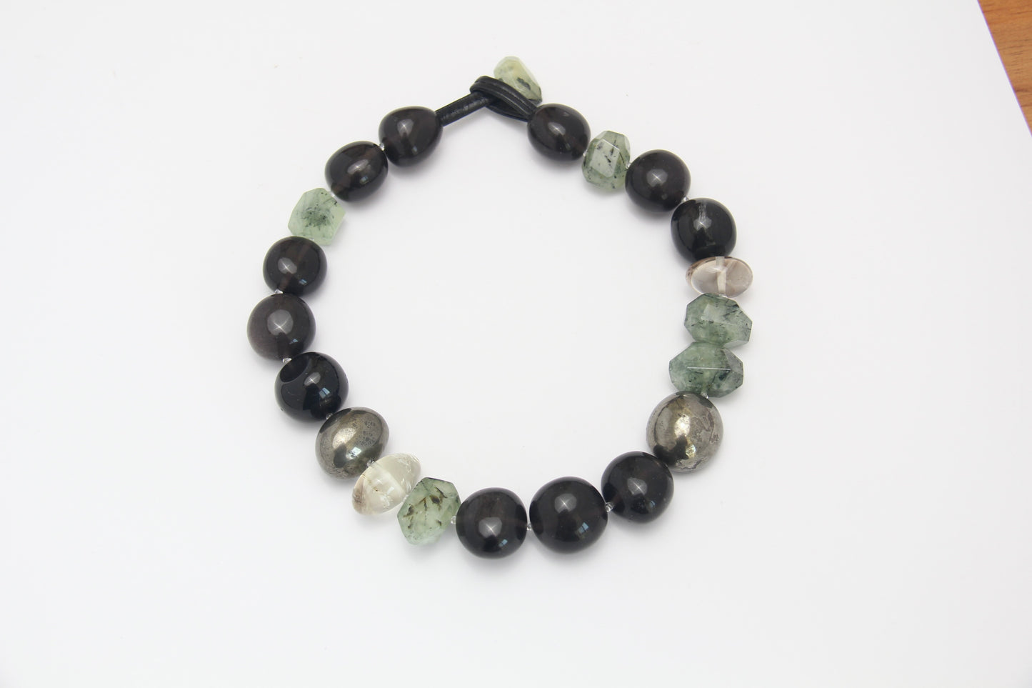 Necklace: citrine, prehnite, obsidian, chalcopyrite