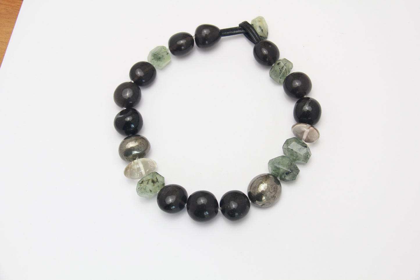 Necklace: citrine, prehnite, obsidian, chalcopyrite