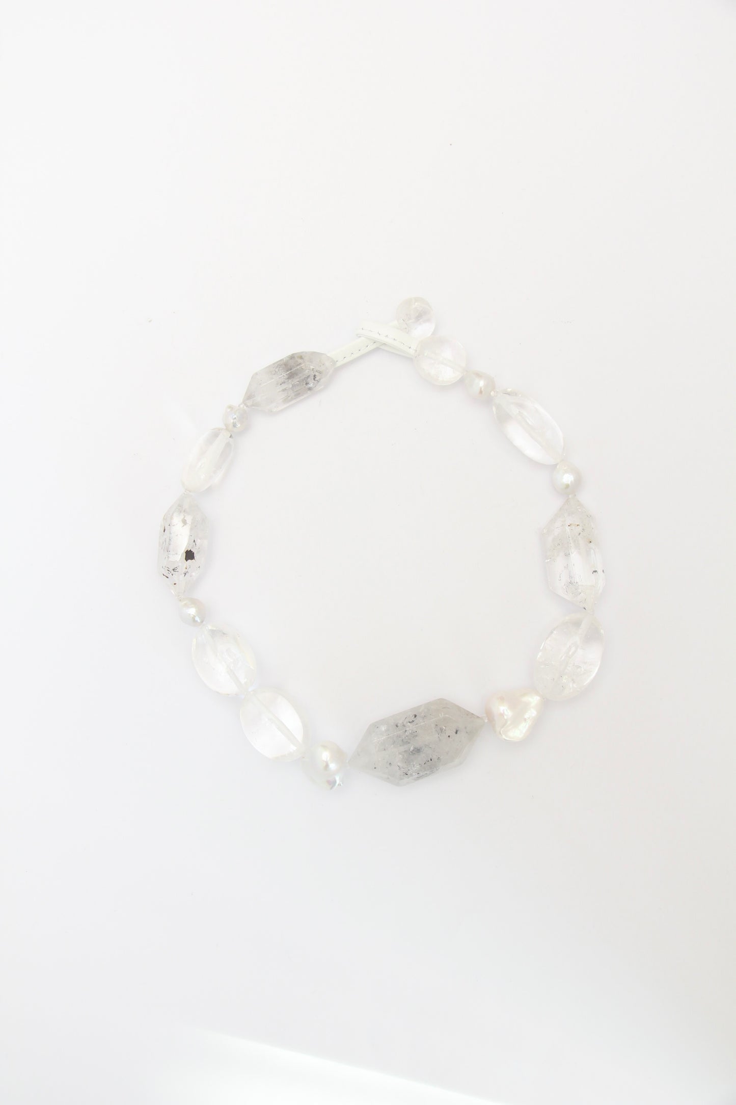 Necklace: quartz, pearls, herkimer diamond