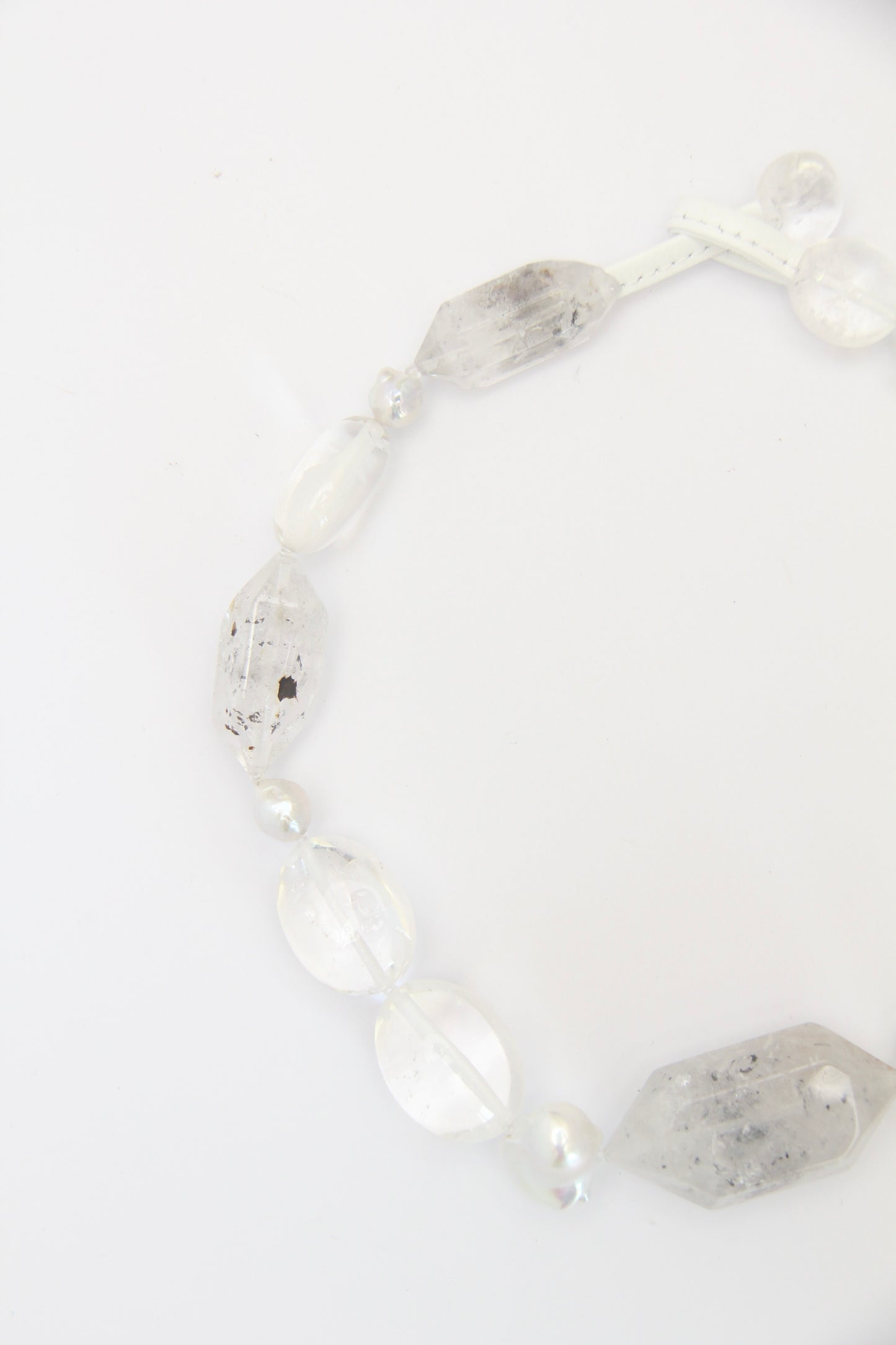 Necklace: quartz, pearls, herkimer diamond