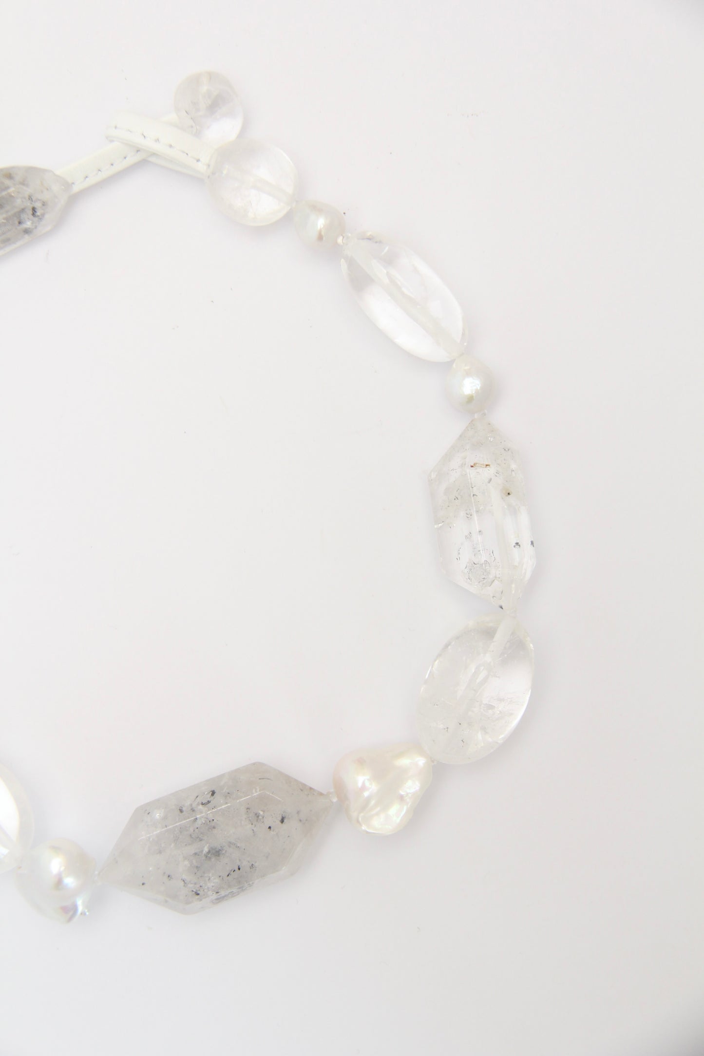 Necklace: quartz, pearls, herkimer diamond