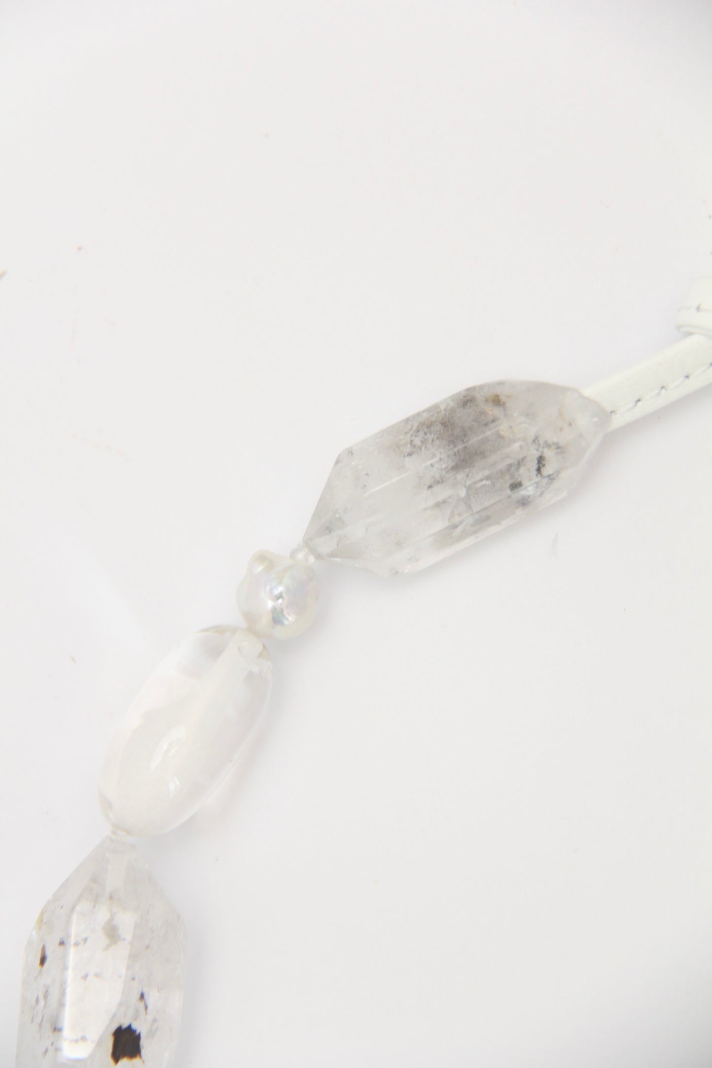 Necklace: quartz, pearls, herkimer diamond