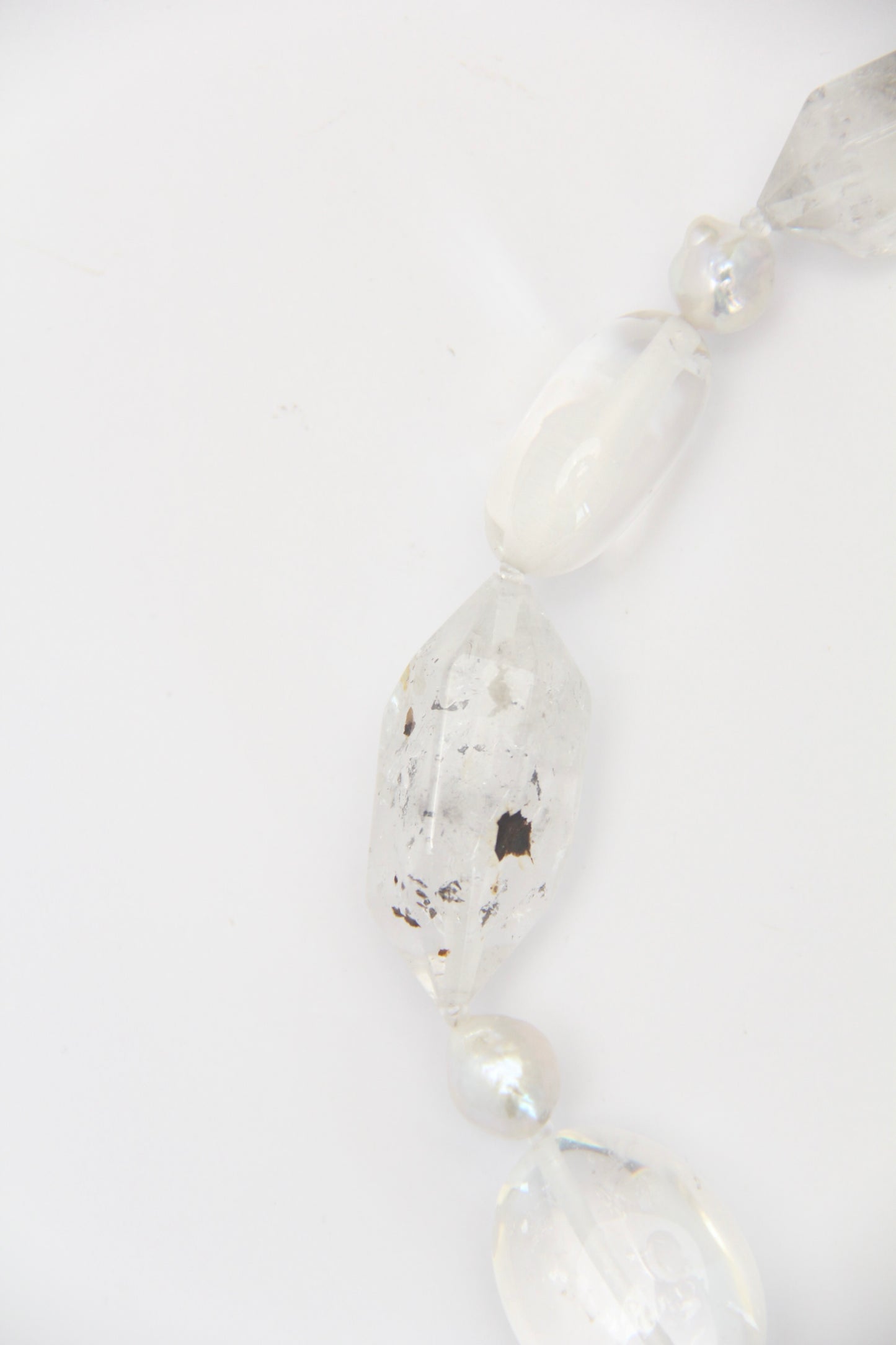 Necklace: quartz, pearls, herkimer diamond