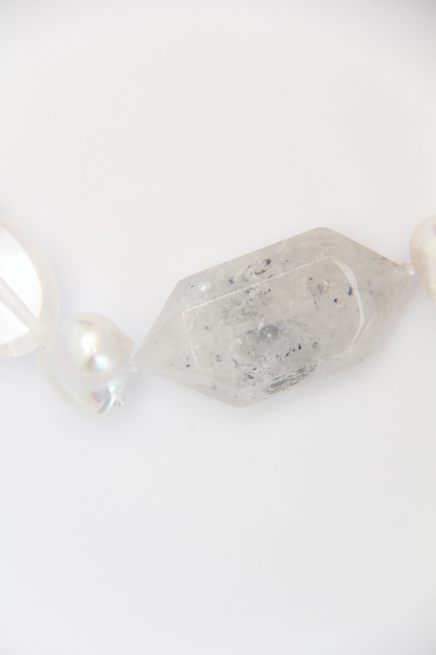 Necklace: quartz, pearls, herkimer diamond