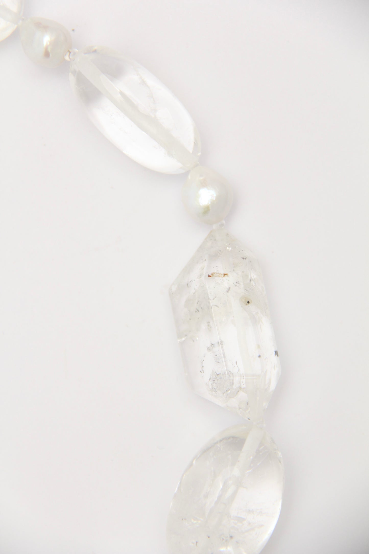 Necklace: quartz, pearls, herkimer diamond