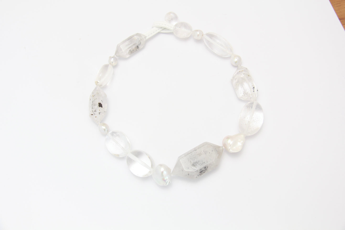 Necklace: quartz, pearls, herkimer diamond