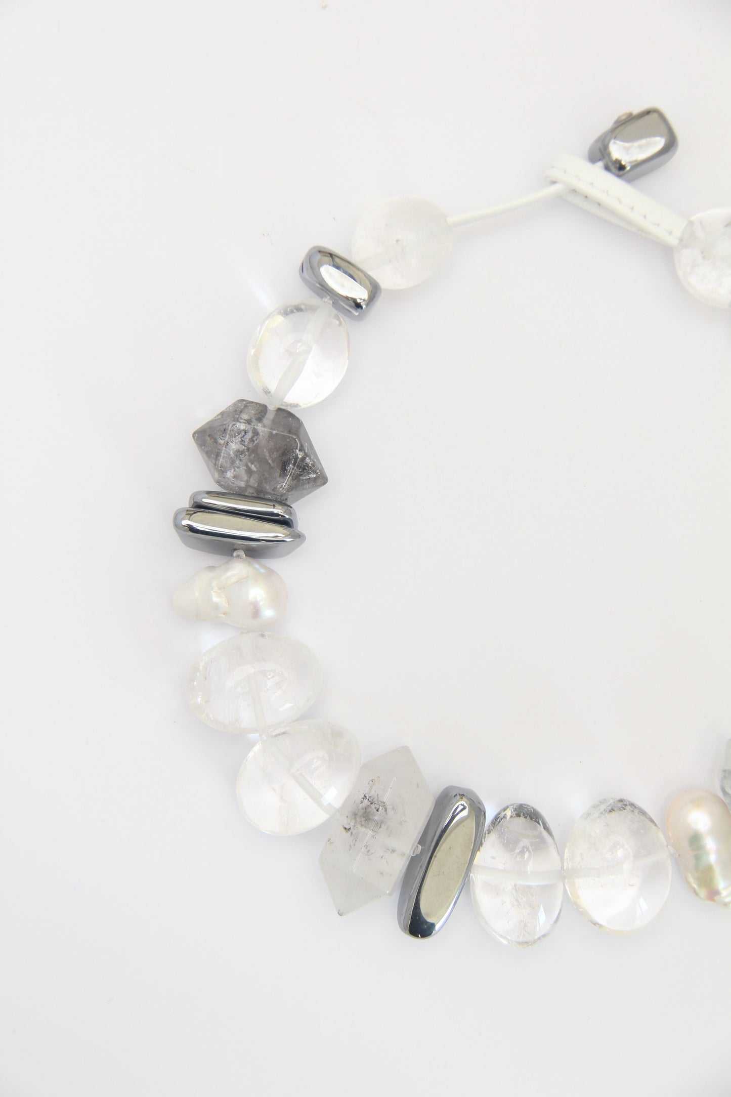 Necklace: quartz, pearls, titanium magnet, herkimer diamond