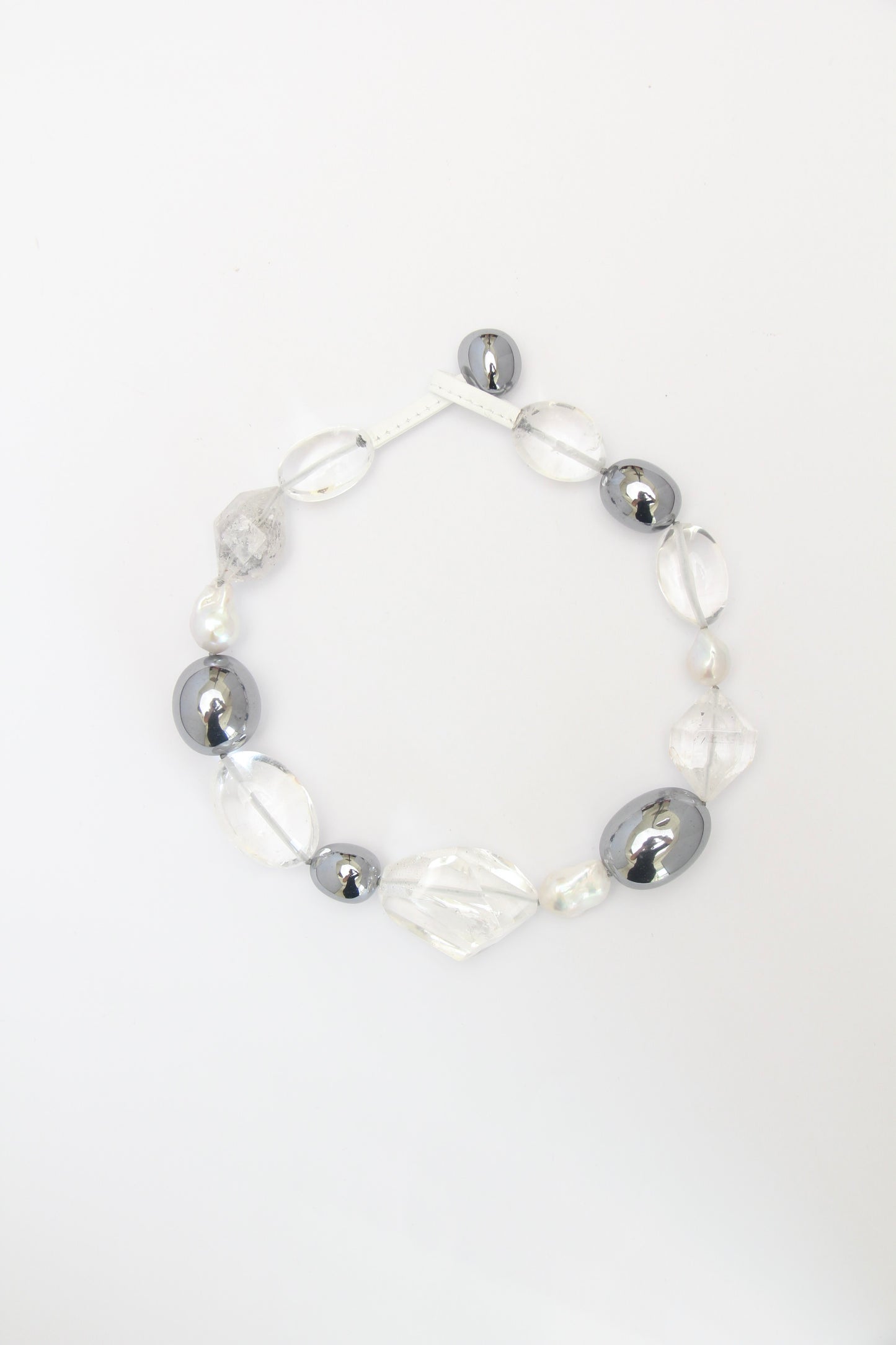 Necklace: quartz, pearls, titanium magnet, herkimer diamond