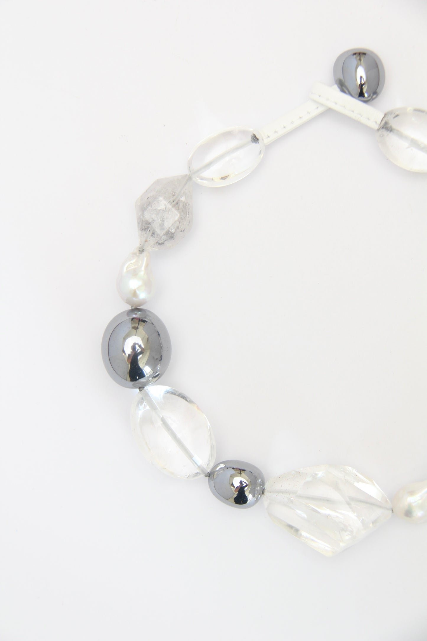 Necklace: quartz, pearls, titanium magnet, herkimer diamond