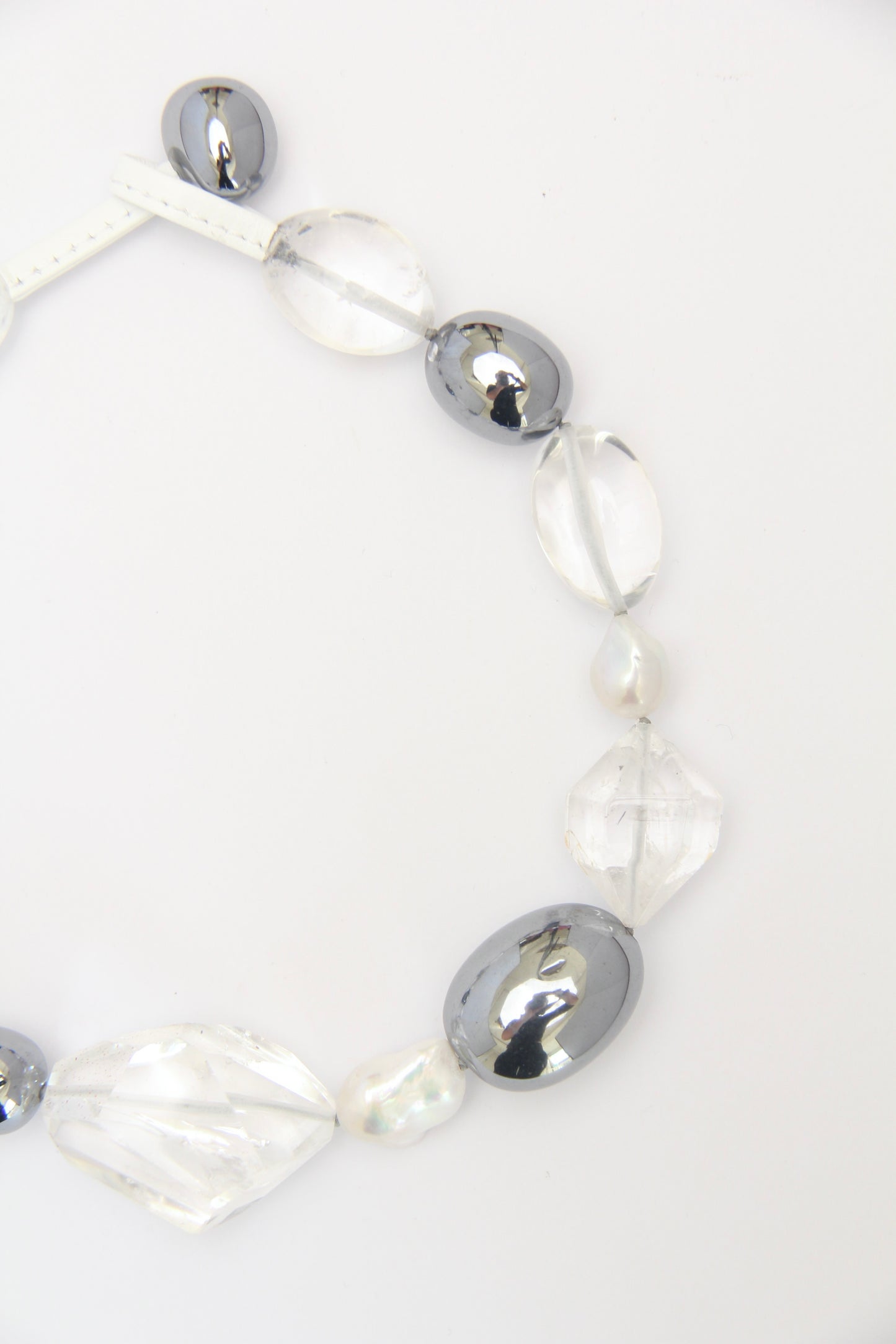 Necklace: quartz, pearls, titanium magnet, herkimer diamond