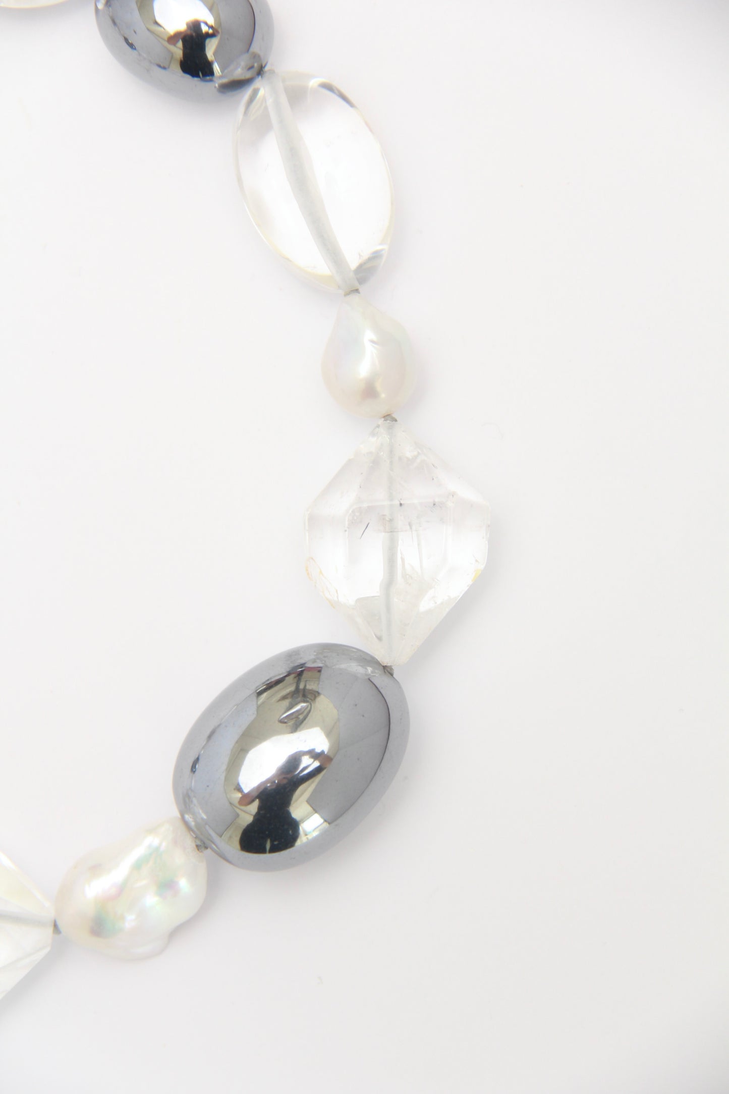 Necklace: quartz, pearls, titanium magnet, herkimer diamond