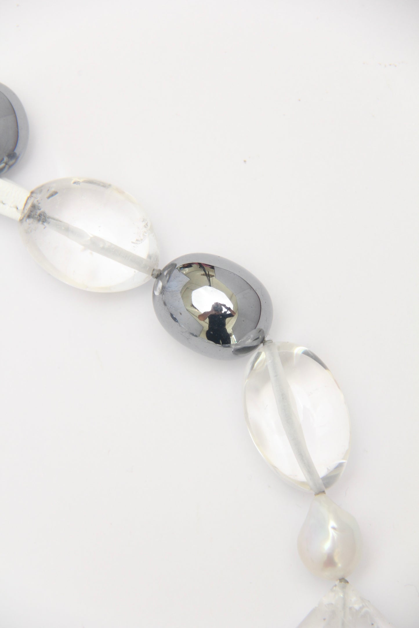 Necklace: quartz, pearls, titanium magnet, herkimer diamond