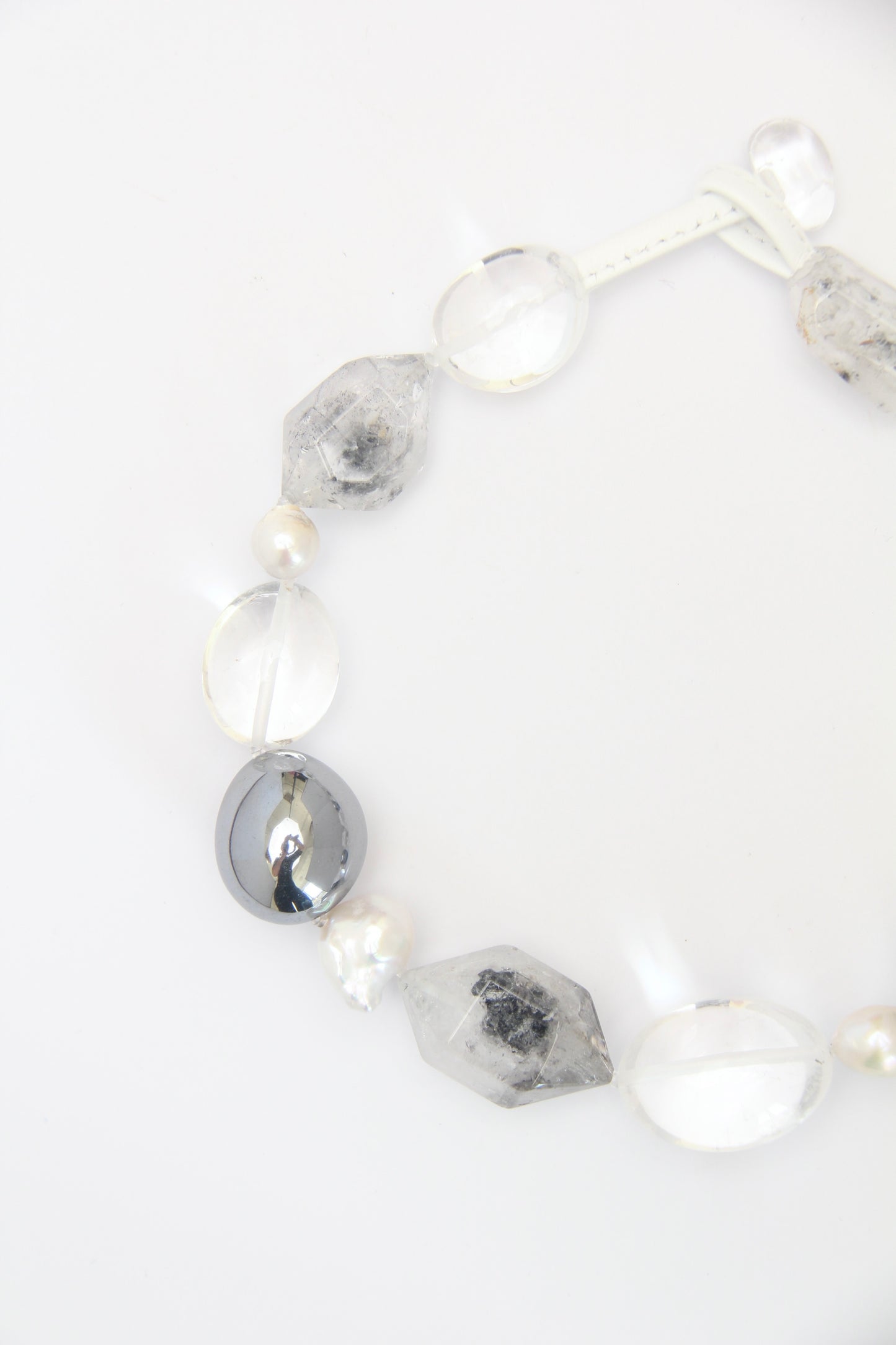 Necklace: quartz, pearls, titanium magnet, herkimer diamond