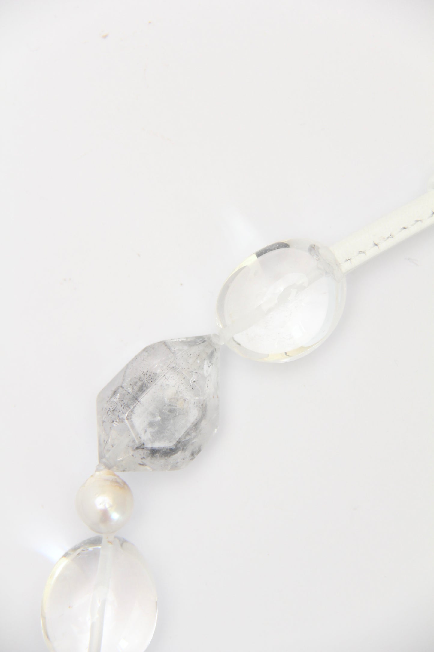 Necklace: quartz, pearls, titanium magnet, herkimer diamond