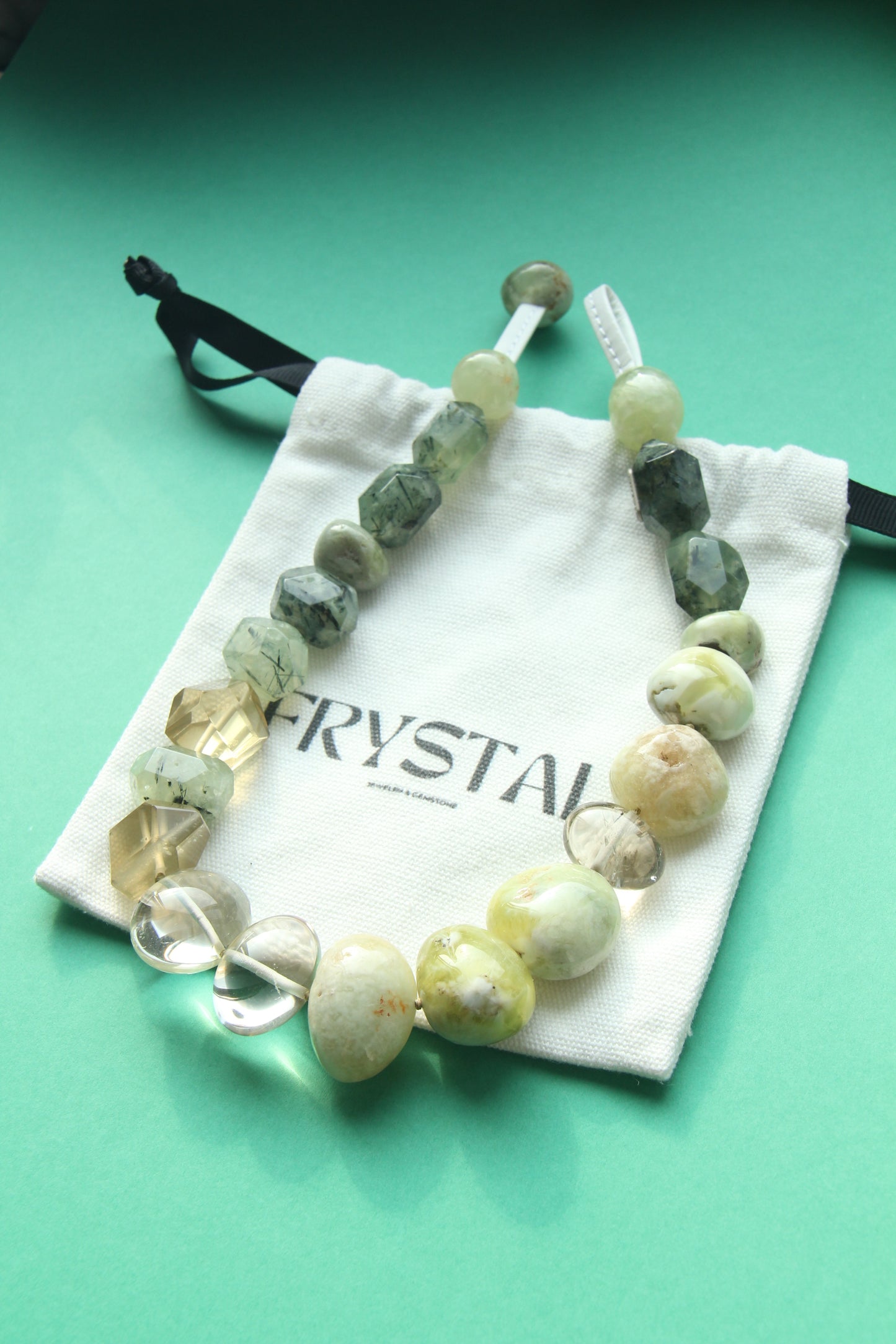 Necklace: prehnite, citrine