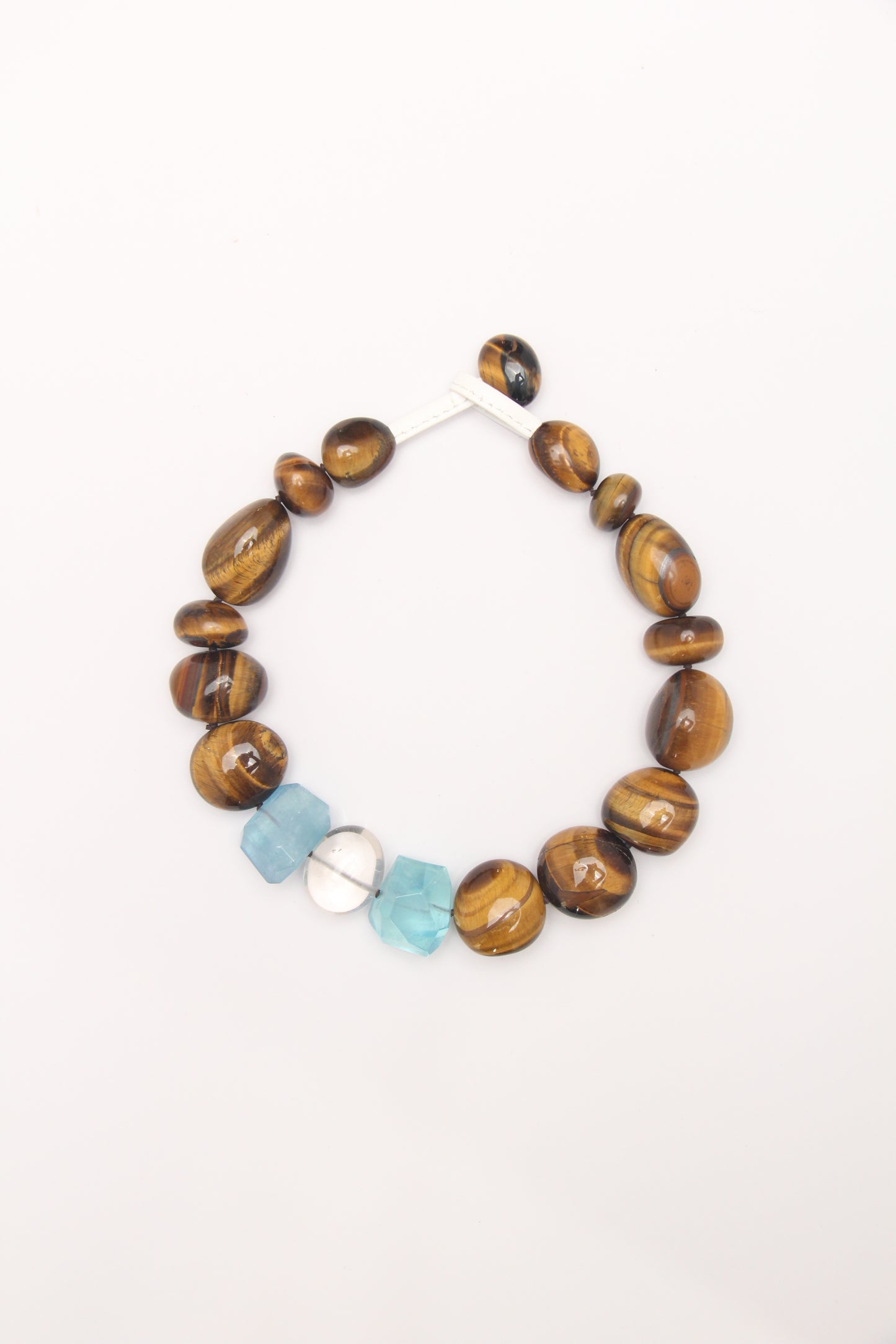 Necklace: tiger's eye, aquamarine, quartz