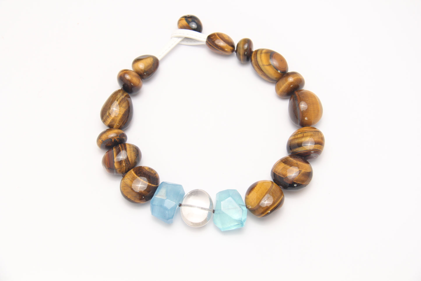 Necklace: tiger's eye, aquamarine, quartz