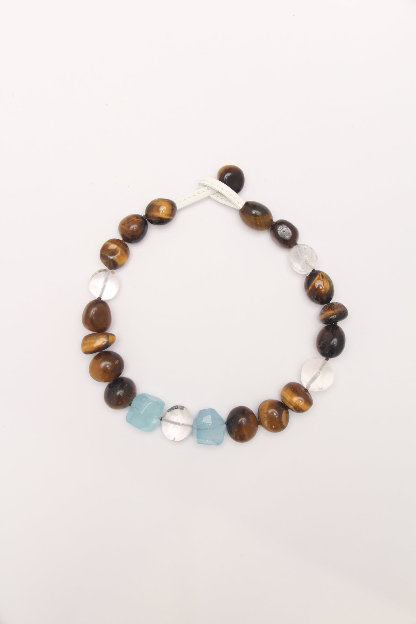 Necklace: tiger's eye, aquamarine, quartz