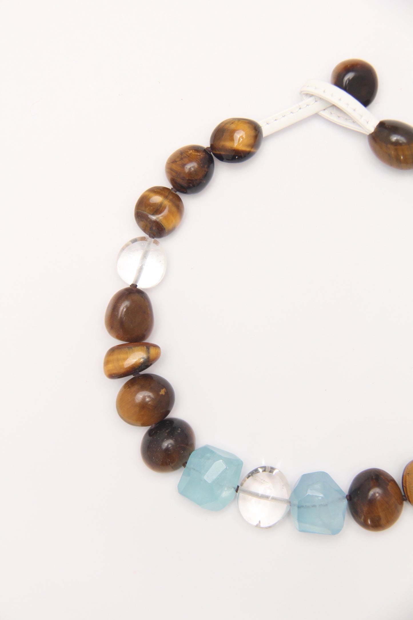 Necklace: tiger's eye, aquamarine, quartz