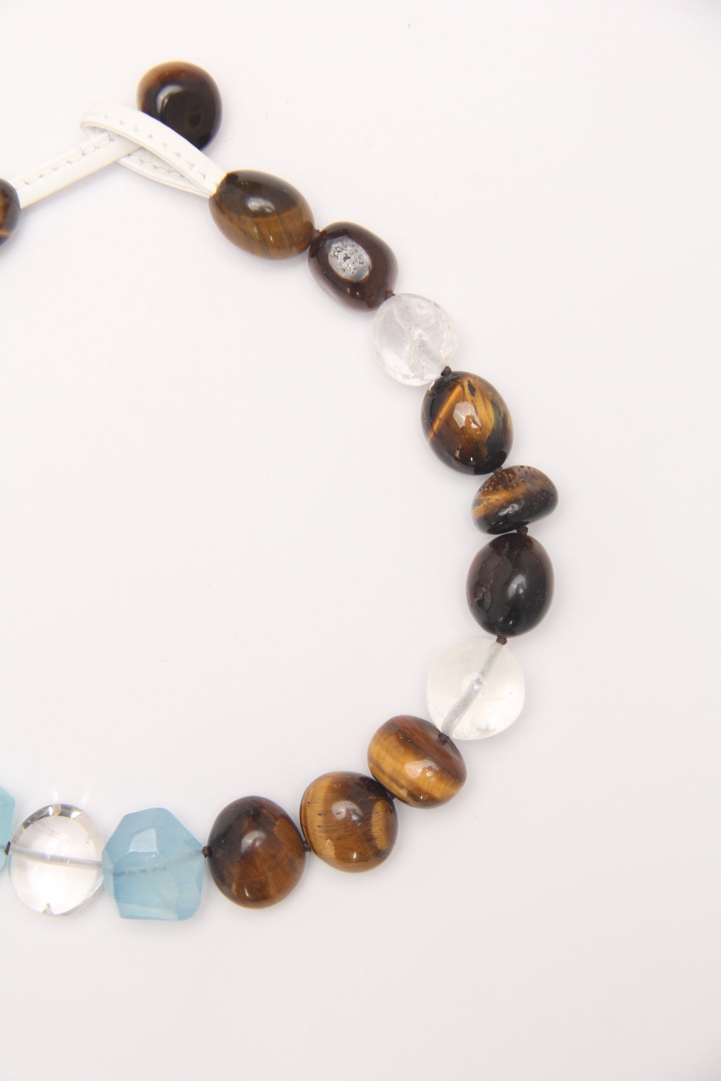 Necklace: tiger's eye, aquamarine, quartz