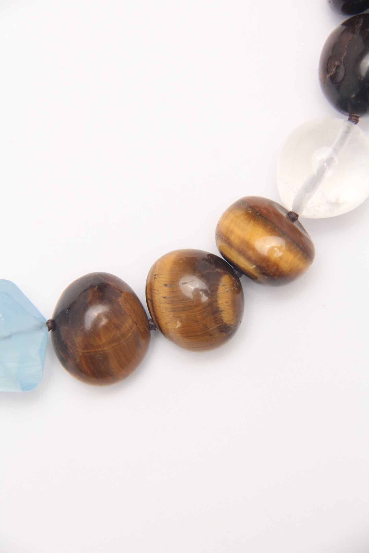 Necklace: tiger's eye, aquamarine, quartz