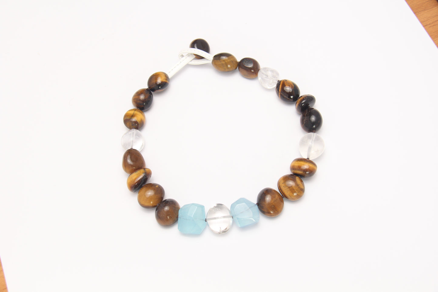 Necklace: tiger's eye, aquamarine, quartz