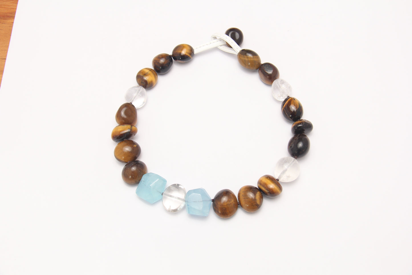 Necklace: tiger's eye, aquamarine, quartz