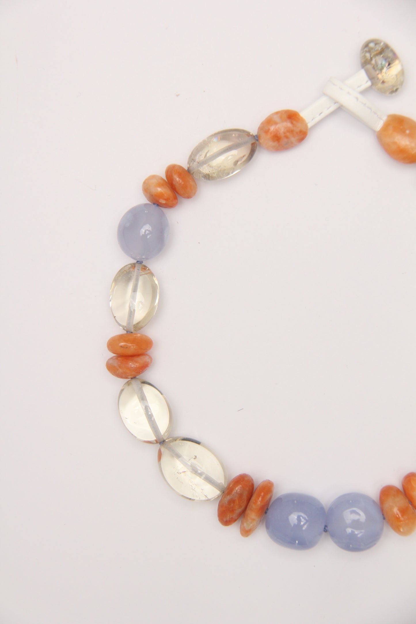 Necklace: blue lace agate, calcite, citrine