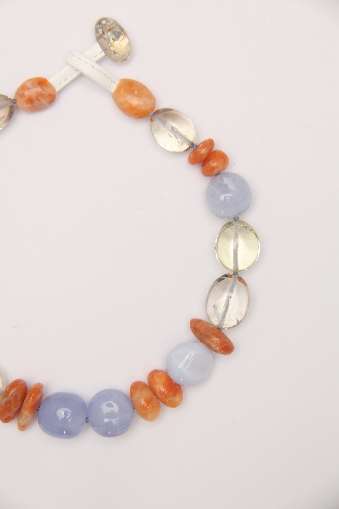 Necklace: blue lace agate, calcite, citrine