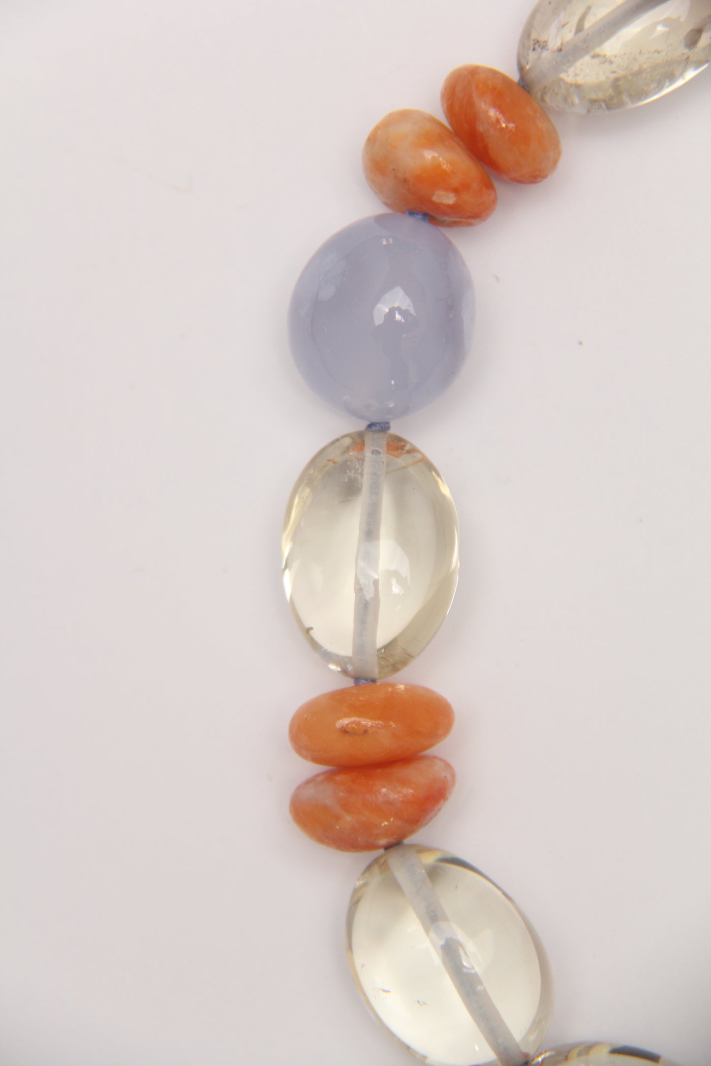 Necklace: blue lace agate, calcite, citrine