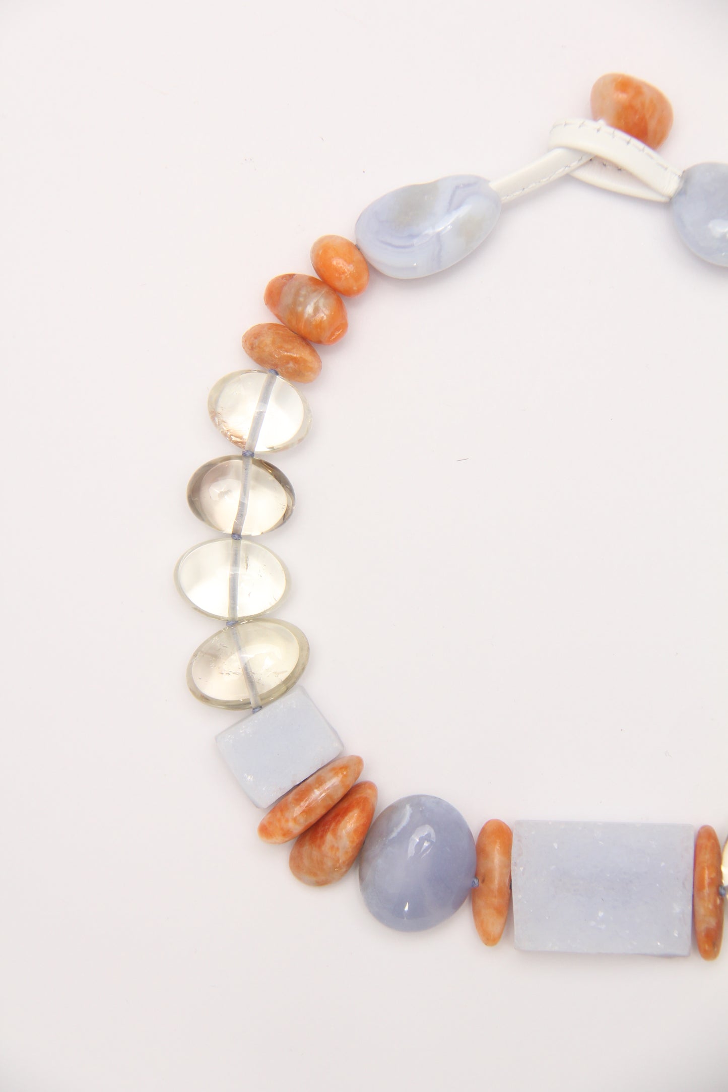 Necklace: blue lace agate, calcite, citrine