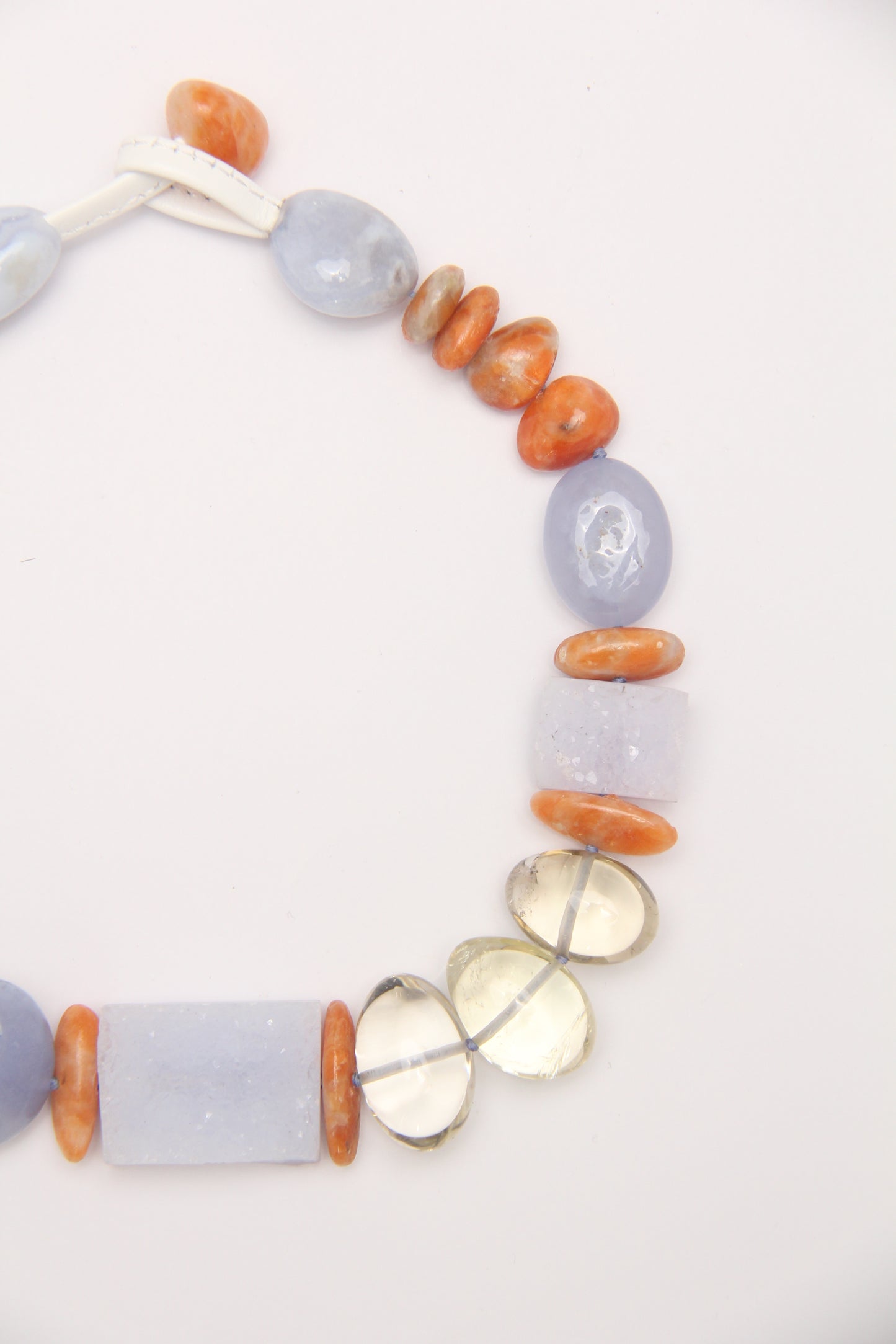 Necklace: blue lace agate, calcite, citrine