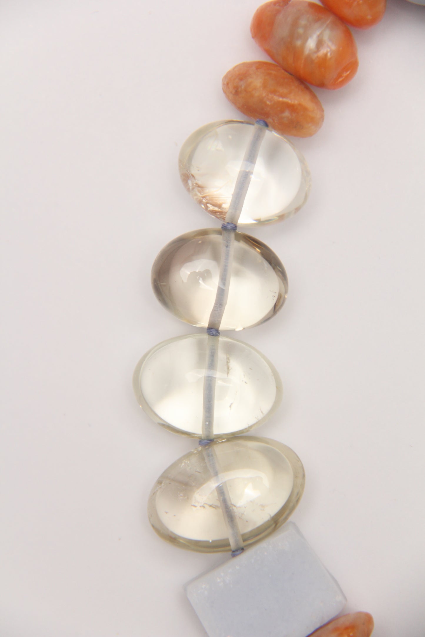 Necklace: blue lace agate, calcite, citrine