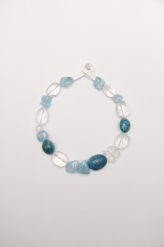 Necklace: blue apatite, morganite, quartz